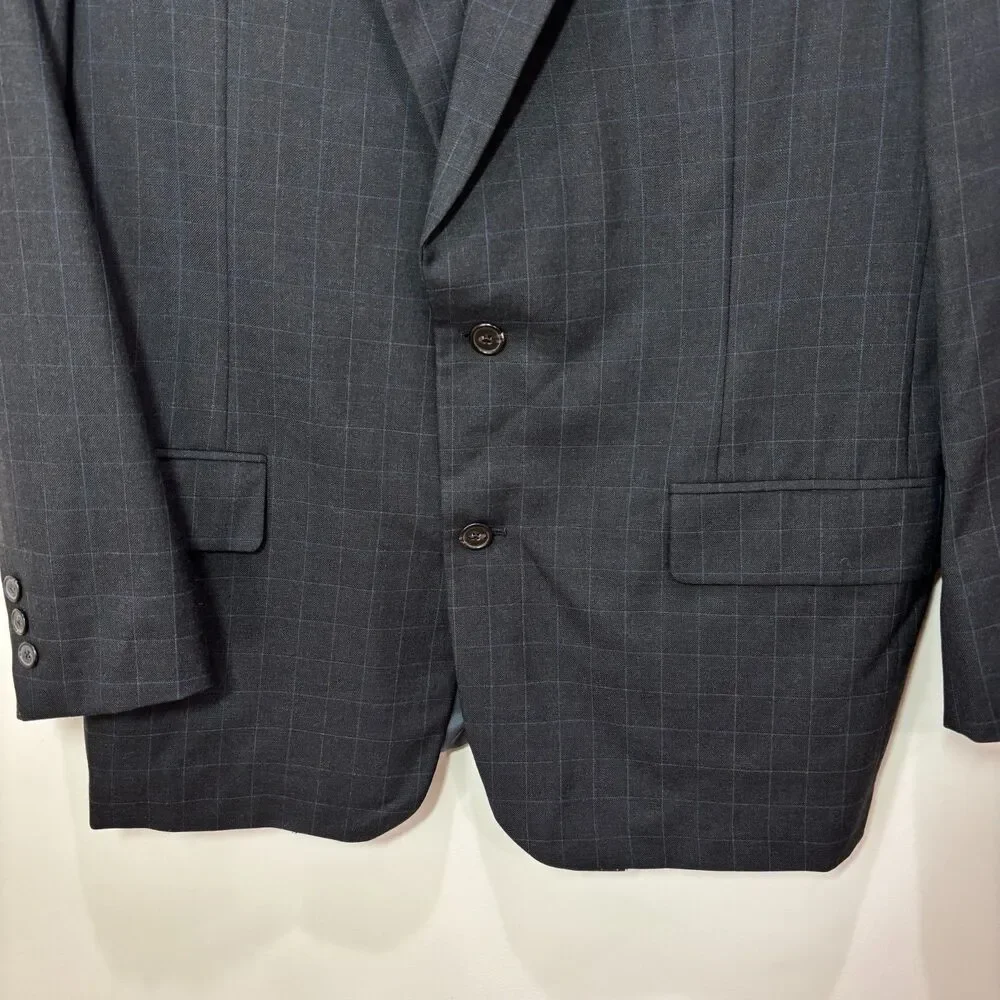 Brooks Brothers 100% Wool Windowpane Plaid Dark Gray Blazer Men 43L Sport Coat